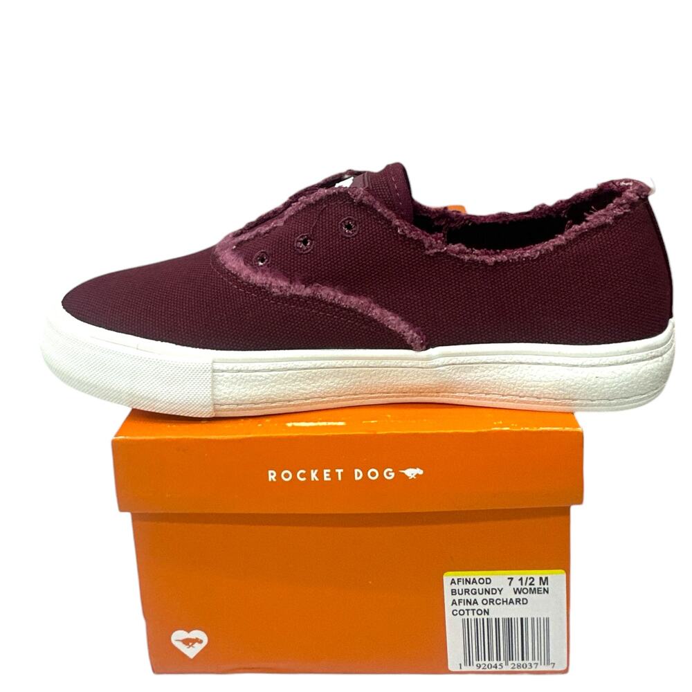 Rocket Dog Afina Orchard Frayed Slip On Sneakers Burgundy Cotton Women's 7.5